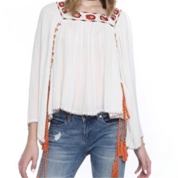 ban jara Tops - ban jara Boho Festival Embroidered Peasant top White SZ Small